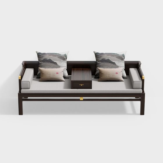 Elegant Oriental-Inspired Sofa 3D model