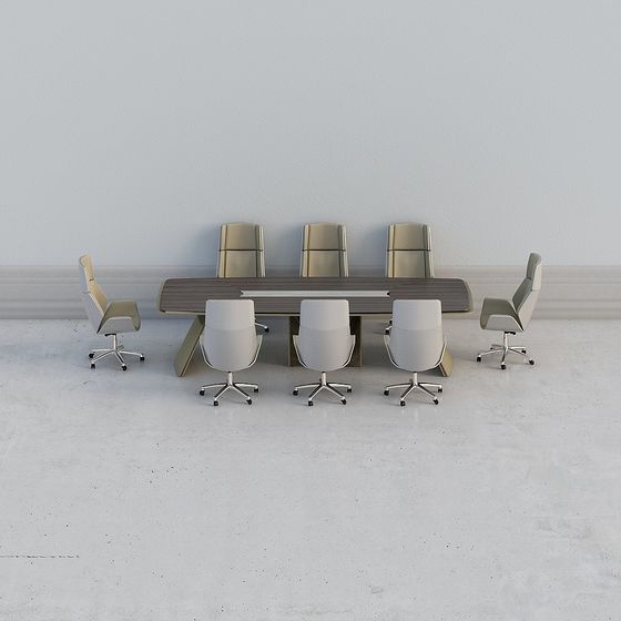 Modern Minimalist Conference Table and Chairs 3D model
