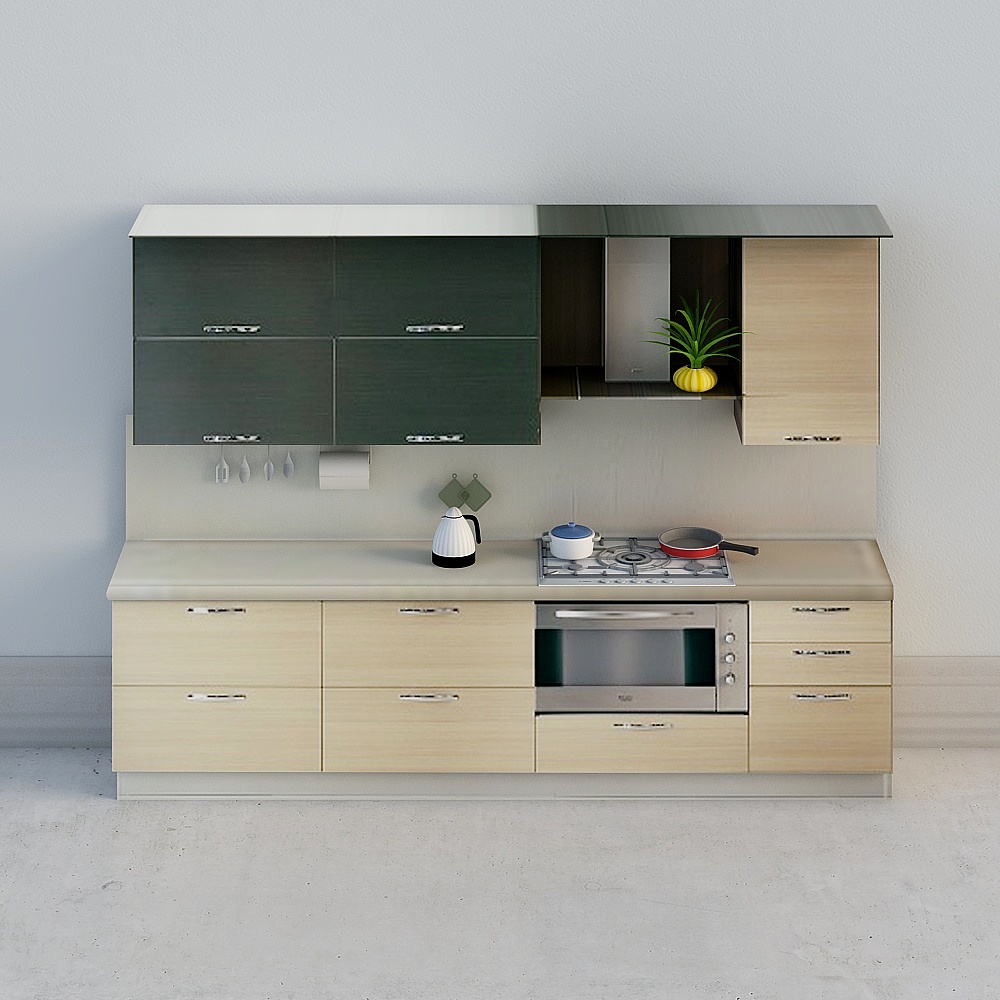 Stylish Low-Polygon Kitchen Cabinet 3D model