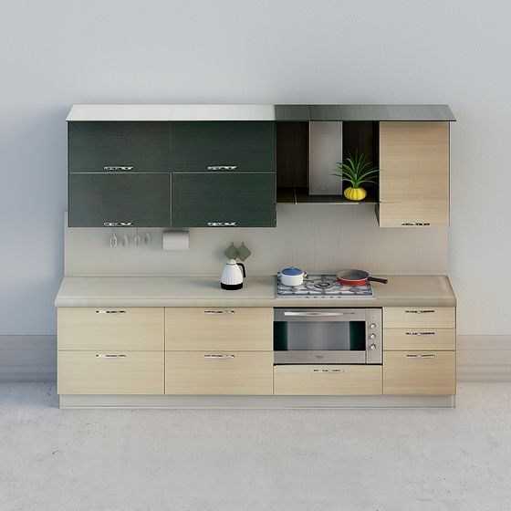 Stylish Low-Polygon Kitchen Cabinet 3D model