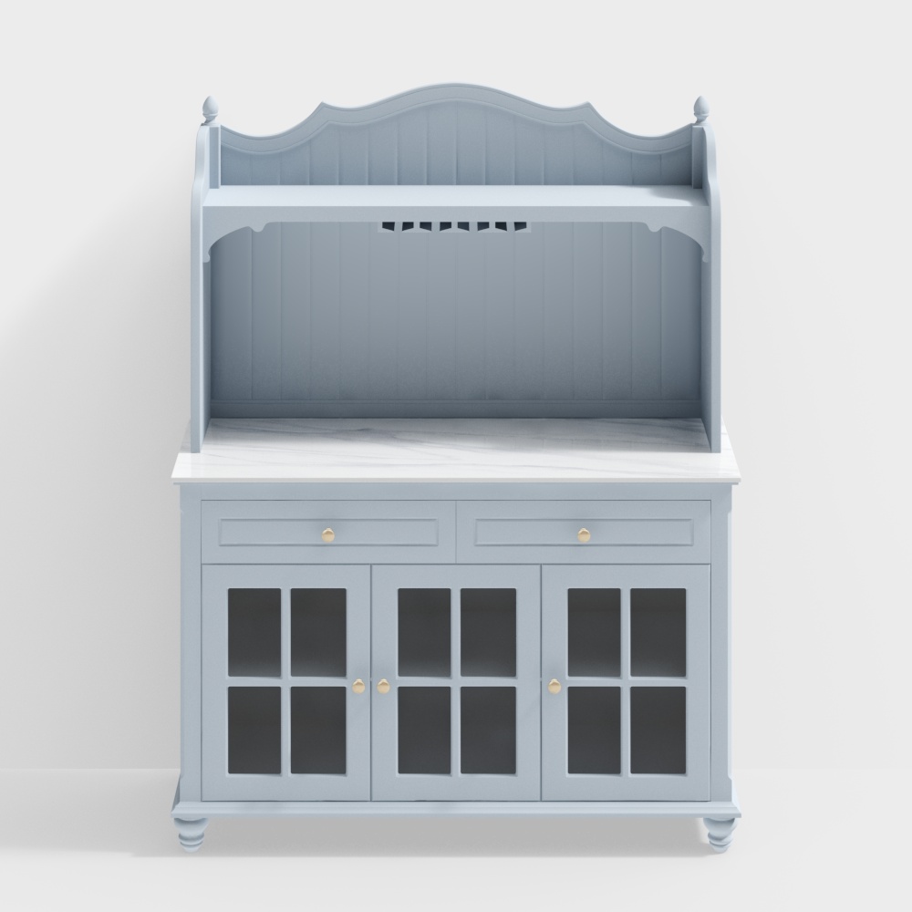 Vintage Low-Poly Wine Cabinet 3D Model – Classic Blue Wood