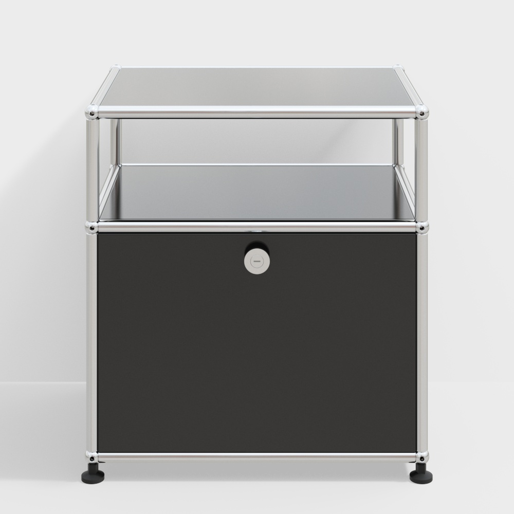 Elegant Low-Poly Nightstand 3D Model – Silver Metal & Glass