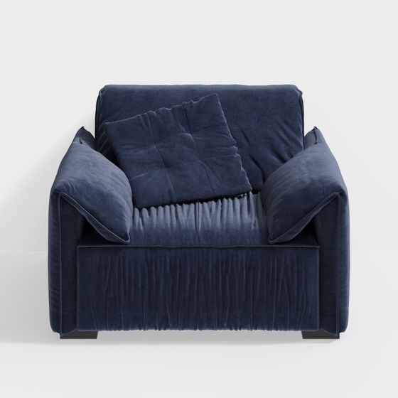 Deep Blue Velvet Armchair 3D model