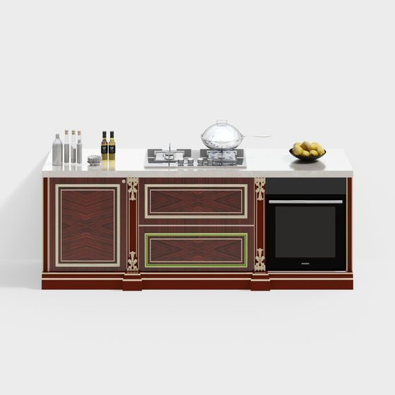 Elegant Classic-Modern Kitchen Island 3D model