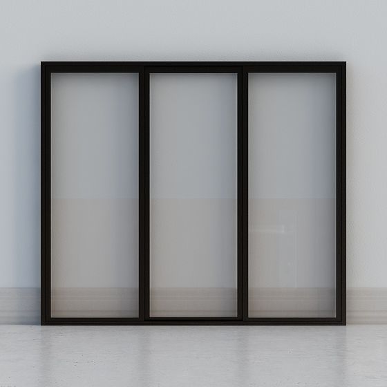 Floor-to-Ceiling Sliding Window 3D Model in Brown Finish