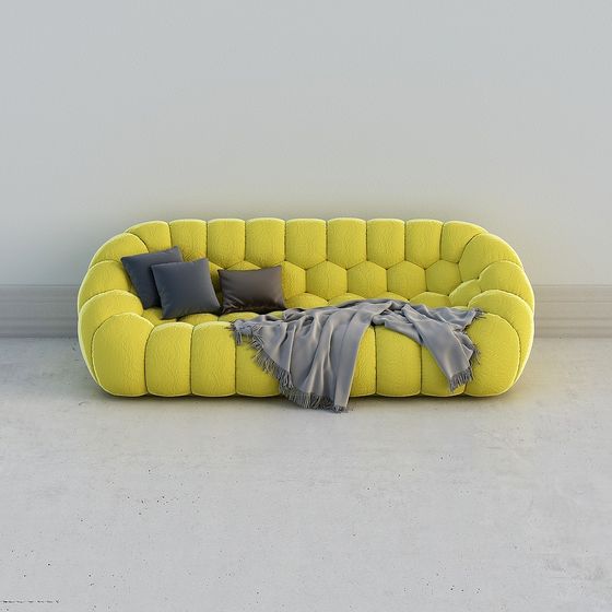Chic Lemon Yellow Sofa 3D Model for Modern Spaces