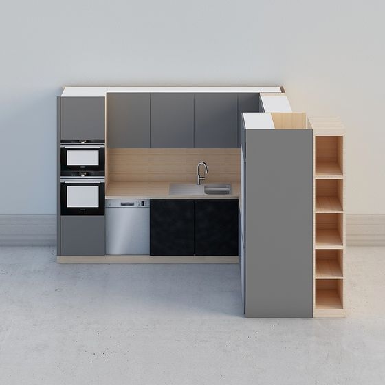 Stylish Low-Poly Kitchen 3D model for Modern Spaces