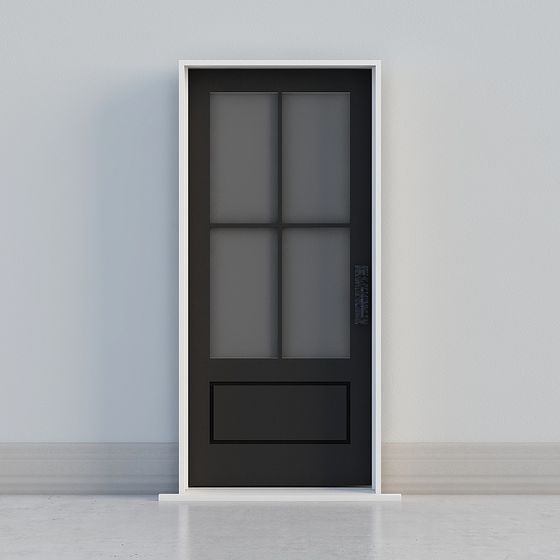 Stylish Black Frame Glass Door 3D model for Modern Interiors
