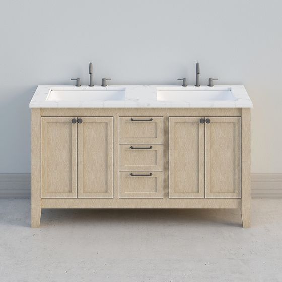 Low-Polygon Double Sink Bathroom Vanity 3D model