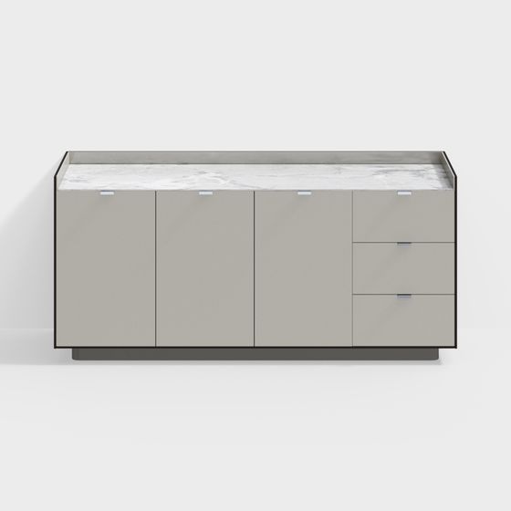 Dining Side Cabinet 3D Model in Beige