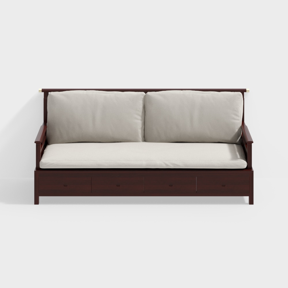 Urban Sofa Bed 3D Model – Modern Wood & Fabric Design