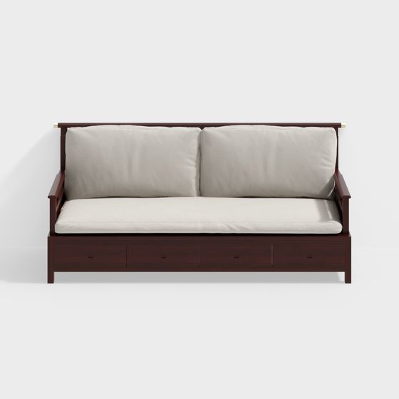 New Chinese Series Three-Seater Sofa 3D Model