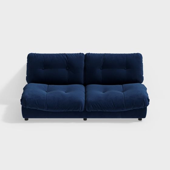 Elegant Deep Blue Velvet Sofa 3D Model
