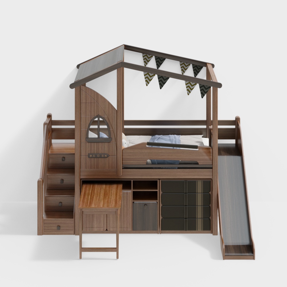 Fairy-Tale Cottage Bed 3D Model – Cozy Wooden Design