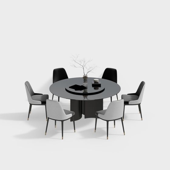 Elegant Round Table and Six Chairs 3D model for Modern Interiors