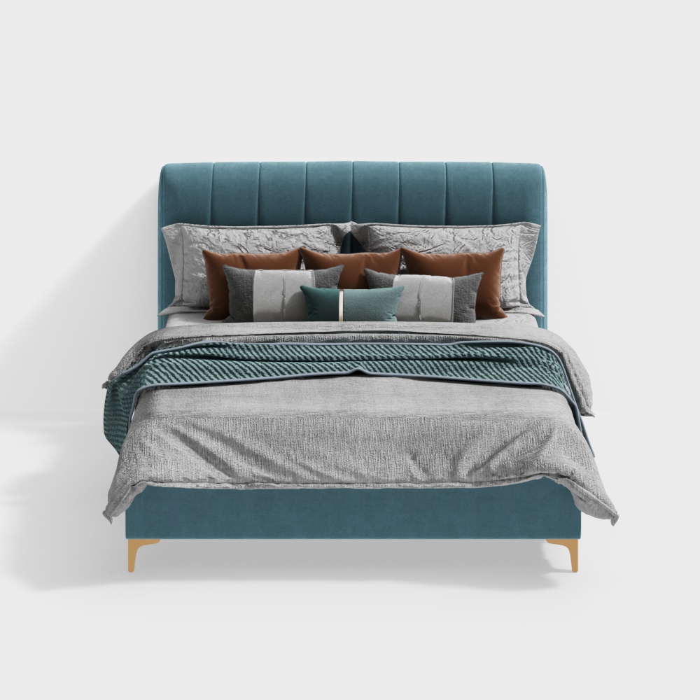Urban Comfort Bed 3D Model – Blue-Green Fabric Design