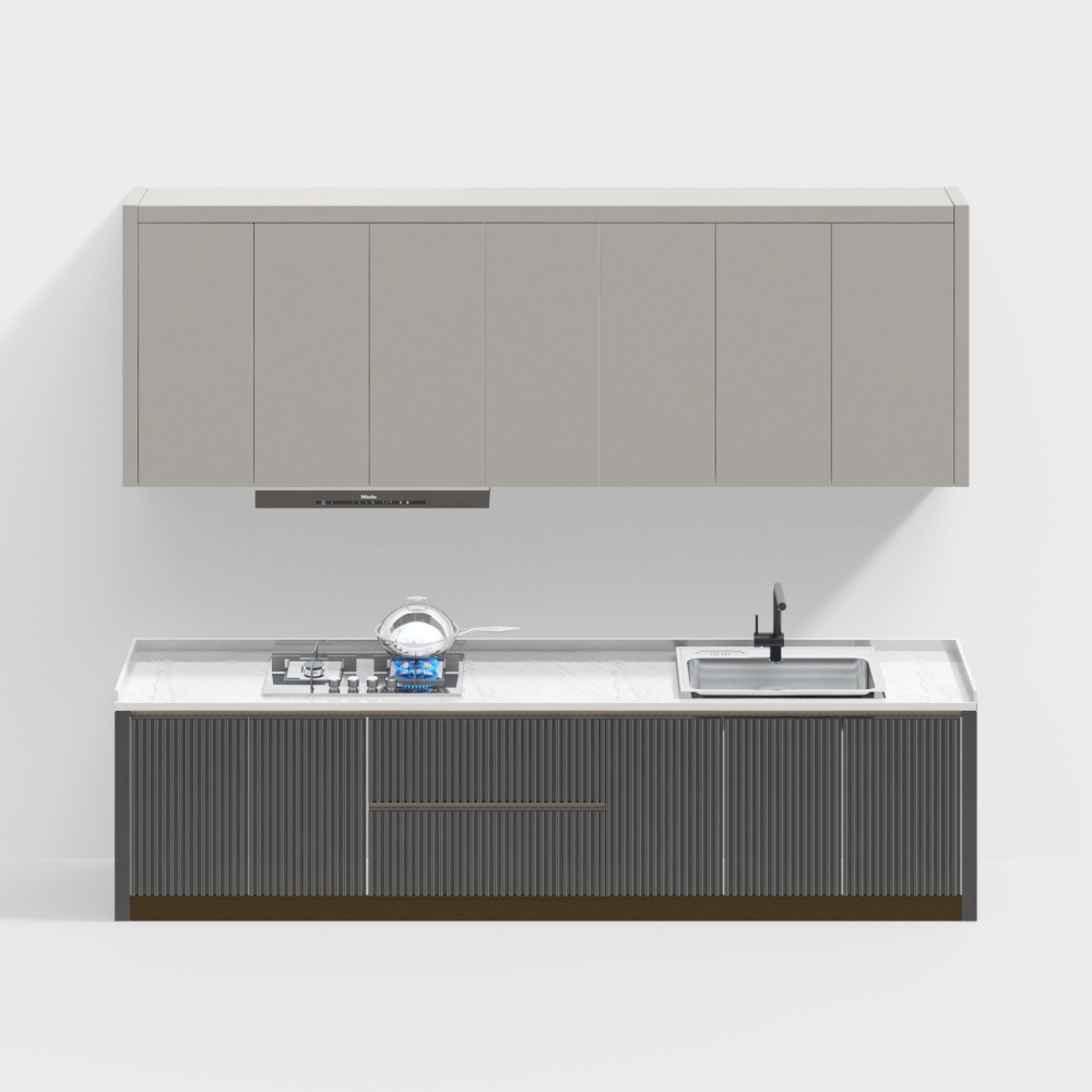 Elegant Modern Kitchen Cabinet 3D Model – Marble Countertop