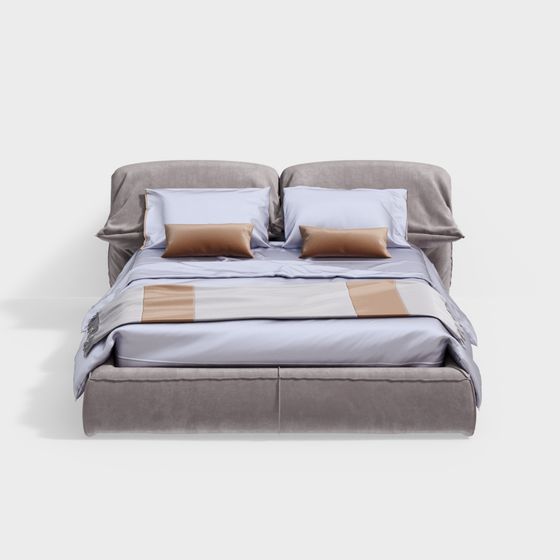 Elegant Low-Polygon Bed 3D model for Modern Interiors