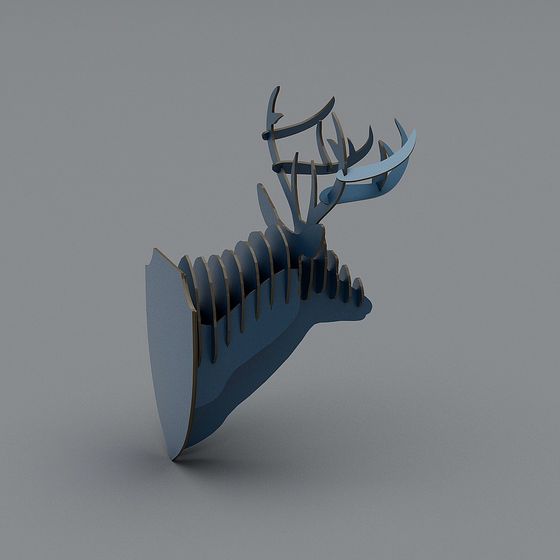 Elegant Blue Low-Poly Deer Head 3D model