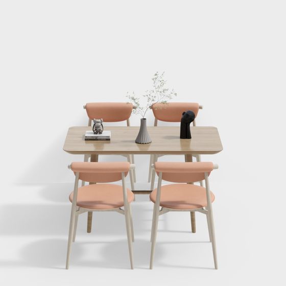 Nordic Dining Table and Chair Set 3D model