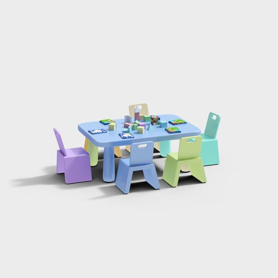 Colorful Children’s Table and Chair 3D model