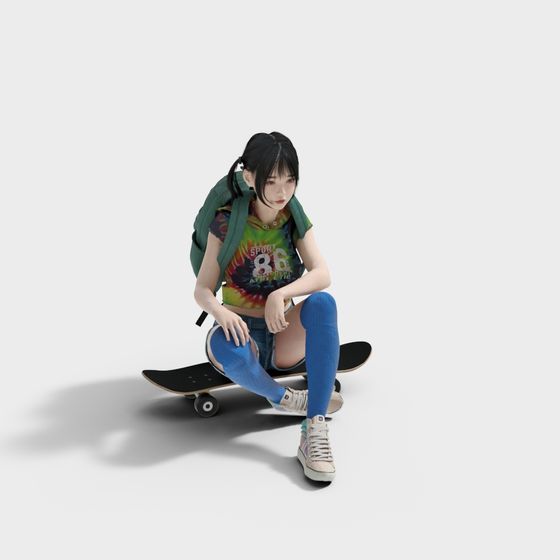 Stylish Low-Poly Skateboarder 3D model