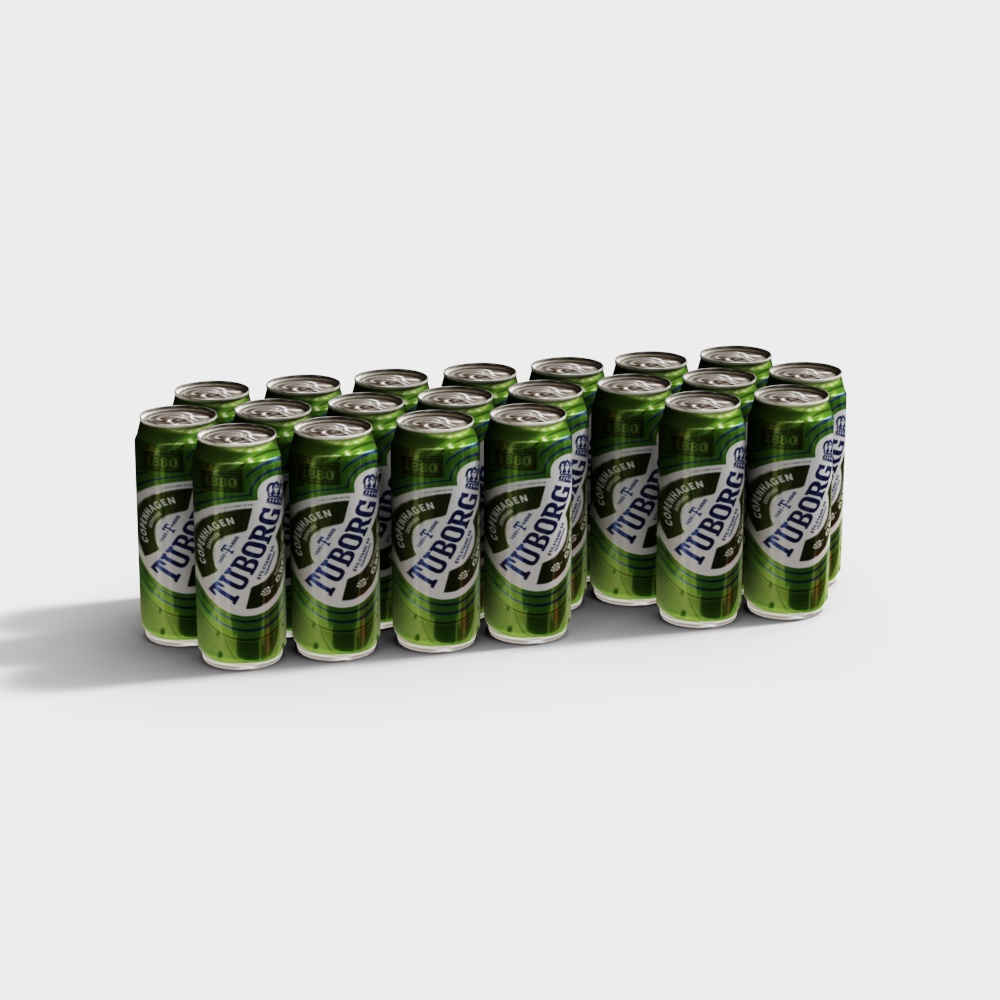 Low Poly Tuborg Beer Cans 3D Model – Vibrant Green Design