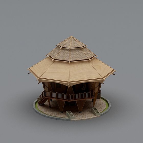 Dome Wooden House 3D Model