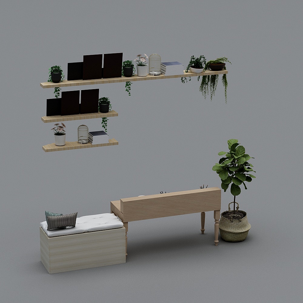 Wooden Shelf and Relaxation Area 3D model