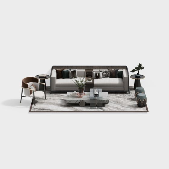 Stylish Low-Polygon Sofa Set 3D model
