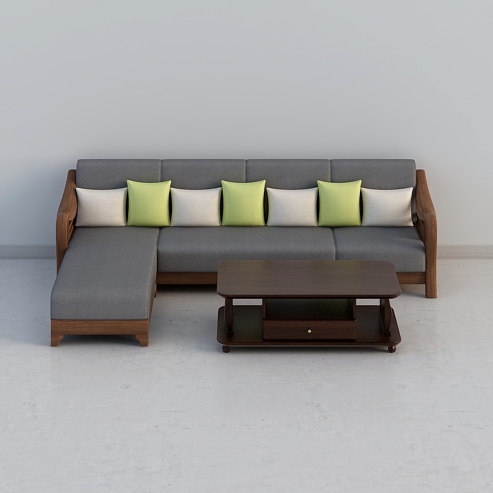 Modern Chinese style solid wood simple series-715 corner sofa-715L combination