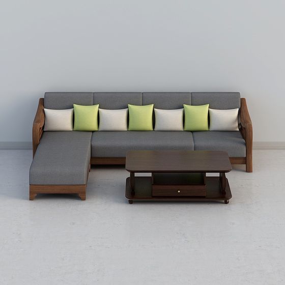 Black and Gray Modern Chinese Style Sofa 3D Model