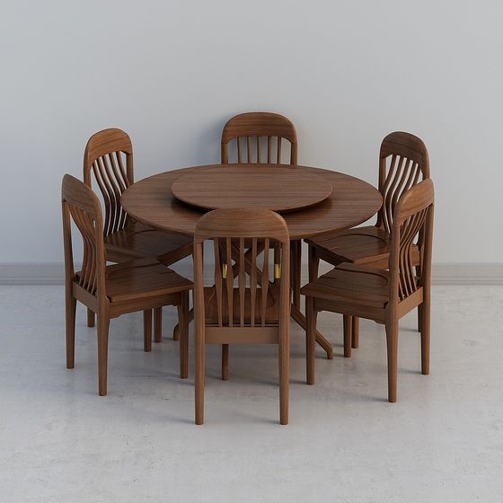 Brown Dining Table Set 3D Model for Gathering Spaces
