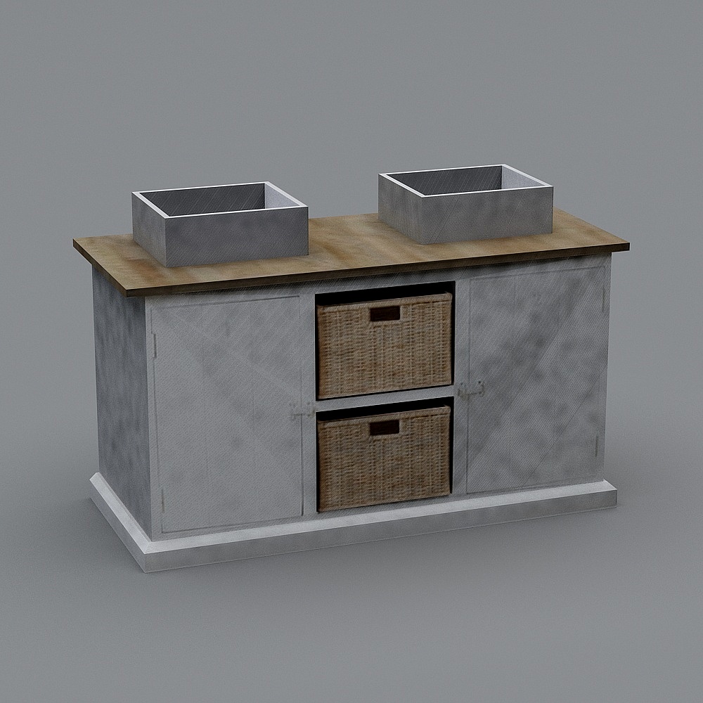 Low-Poly Concrete Storage Cabinet 3D model