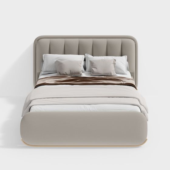 Elegant Low-Poly Double Bed 3D model