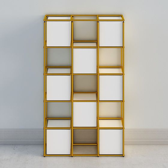 Stylish Gold Grid Bookshelf 3D model for Modern Interiors