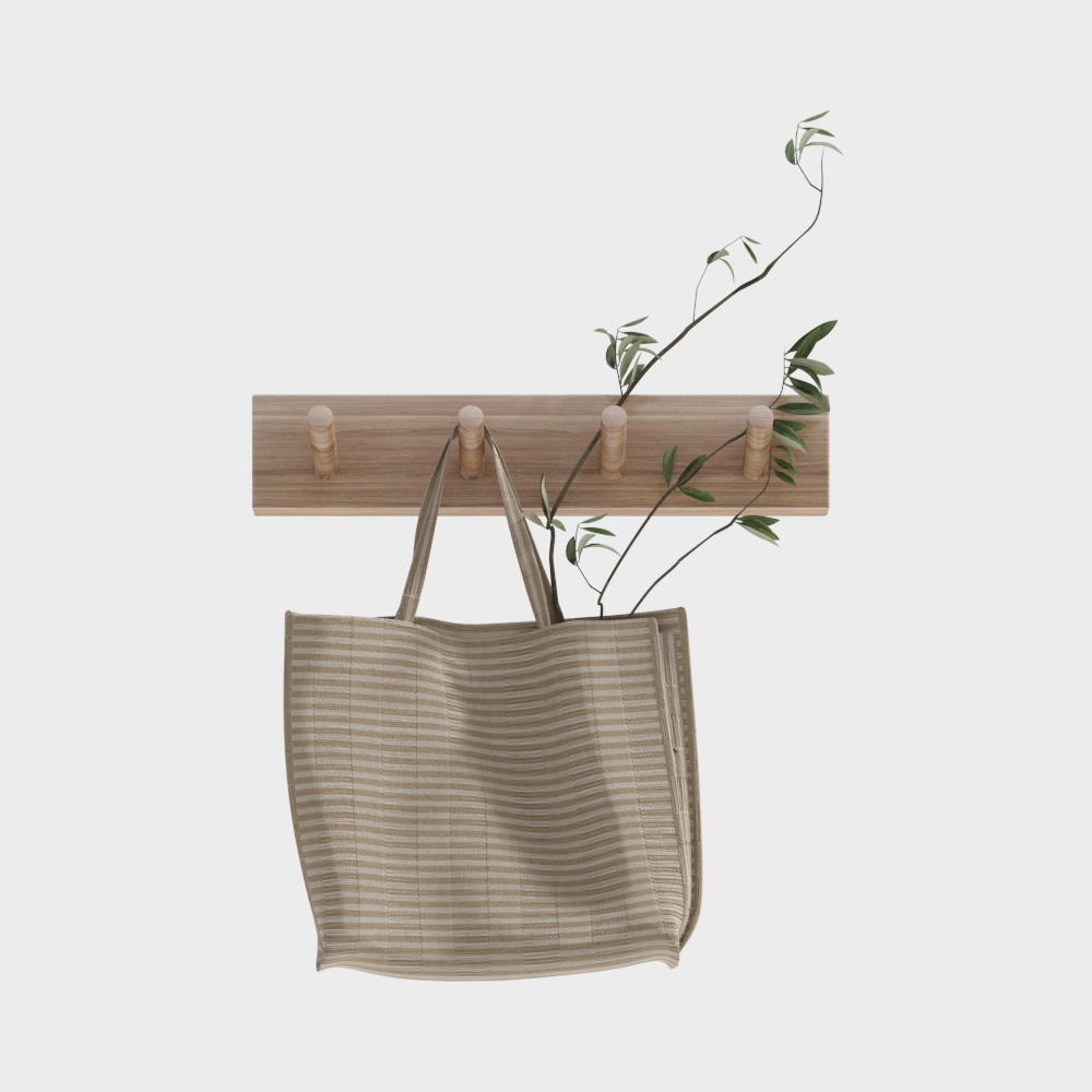 Natural Wood Hook Rack 3D model