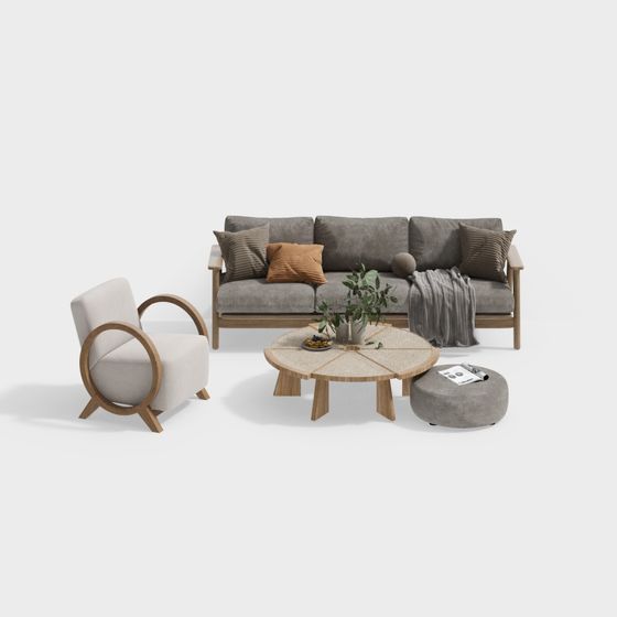 Nordic Sofa and Coffee Table Combination 3D Model