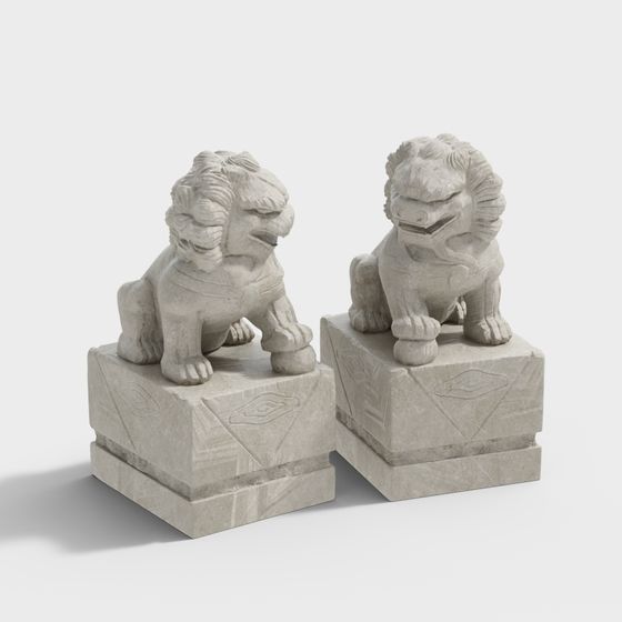 Low-Poly Stone Lions 3D model