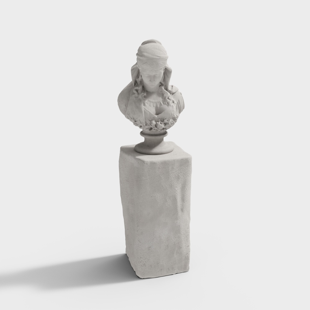 Classical Goddess Statue Low-Poly 3D Model – Soft Gray Finish