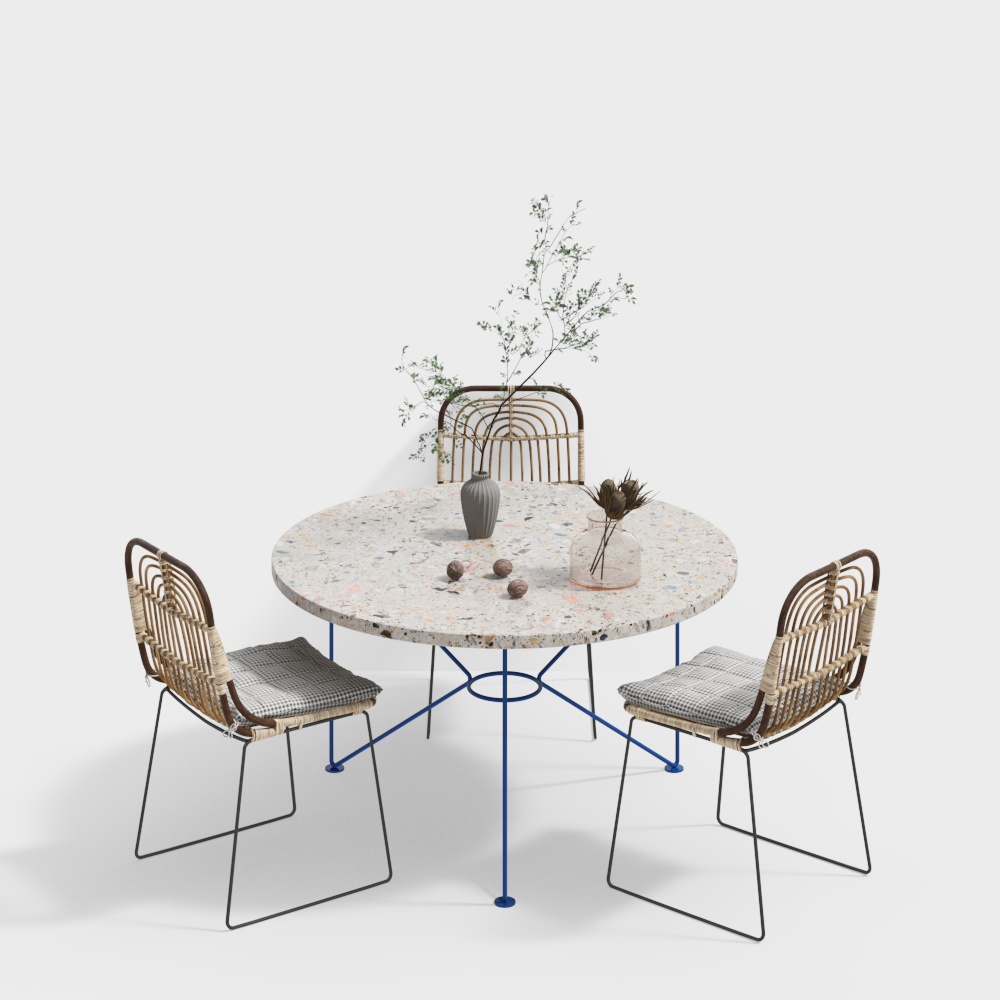 Terrazzo Dining Set 3D Model – Modern Natural Materials