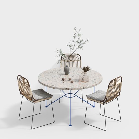 Nordic Dining Table and Chair Set 3D Model