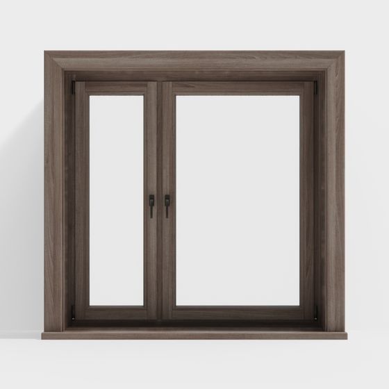 Elegant Low-Polygon Wooden Frame Double Window 3D model