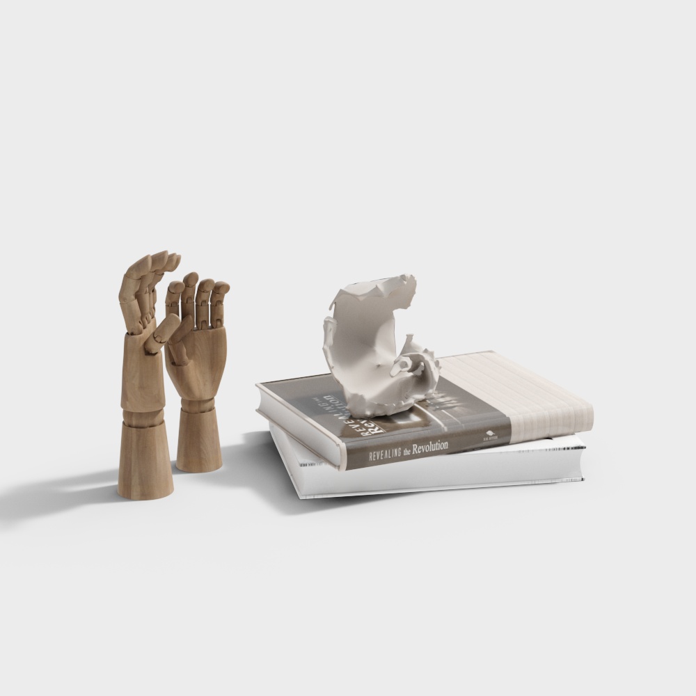 Intriguing Wooden Arm Model with Antique Book 3D model