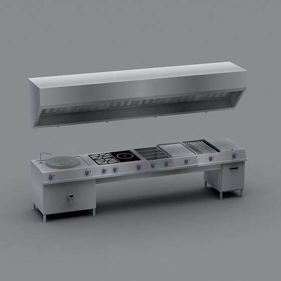 Stylish Industrial Cooking Station 3D model for Modern Kitchens