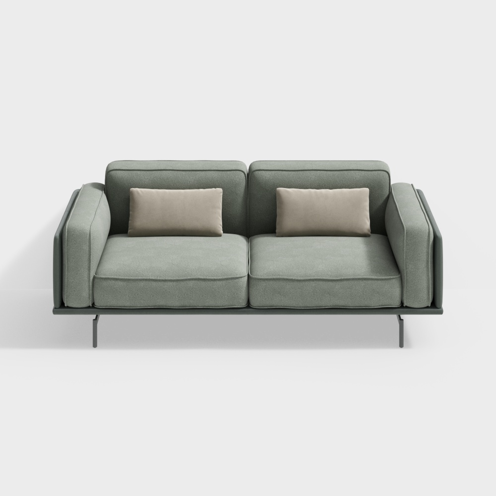 Elegant Minimalist Sofa 3D Model – Light Green Fabric Design