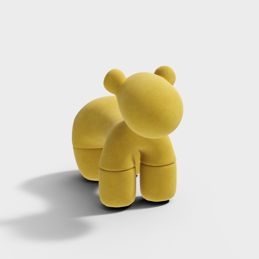 Adorable Low-Poly Plush Bear 3D Model – Mustard Yellow