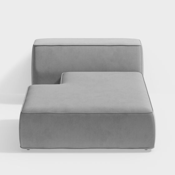 Modern Minimalist Gray Velvet Sofa 3D Model