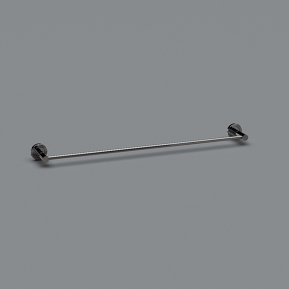 Modern chrome metal towel bar with round mounts on grey background