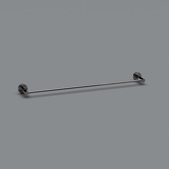 Modern chrome metal towel bar with round mounts on grey background